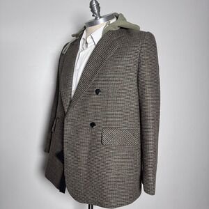 Mina Self Blazer Mens XL Green Grid Wool Blend Double Breasted Peak Lapel 23QDYT